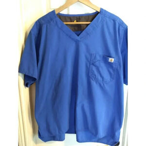Vintage Blue Carhartt Scrubs Top Vietnam Short Sleeve Medical Wear Size XL